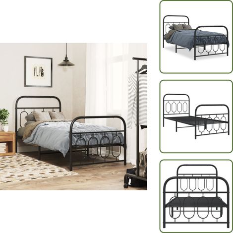Bettgestell mit Kopf- und Fußteil Metall Schwarz 90x200 cm - Metallbettfassungen - Doppelbett Gestell - Bettrahmen Schwarz - Boxspringrahmen - Schlafraum Dekoration (1/5)