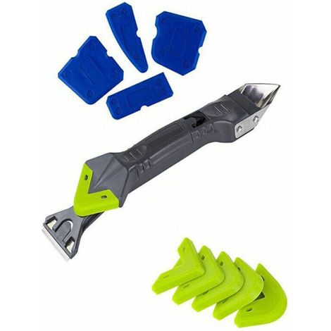 LaBlanc - Grattoir lisseur joint silicone - 5 en 1 Kit de calfeutrage en silicone, dissolvant de silicone de 10 pièces 5 en 1 avec grattoir à joint en acier inoxydable de, lisseurs de sol pour sal,DE (1/5)