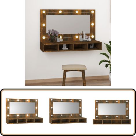 Spiegelschrank mit LED Räuchereiche 90x31,5x62 cm - Spiegelschrank - LED Beleuchtung - Badezimmermöbel - Holzwerkstoff - Rauchfarbe