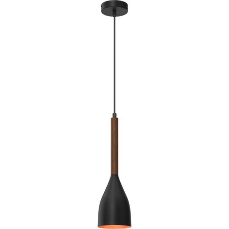 Suspension Muza Luminex noir mat, or, bois, E27 15W