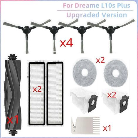 Pièces détachées pour balai Dreame L10s Plus RLL42SD : rouleau principal, brosse latérale, filtre HEPA, lingette, sac à poussière. (1/5)