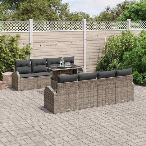 vidaXL Set Divano da Giardino 9 pcs Grigio polyrattan (1/5)