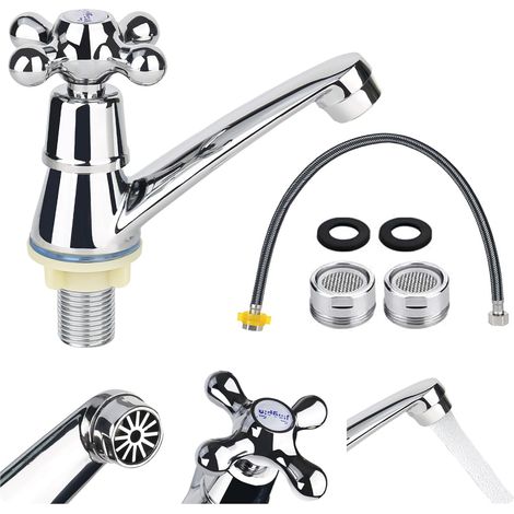 Robinet de lavabo simple de salle de bain - Robinet de salle de bain moderne chromé avec eau froide - 60 cm