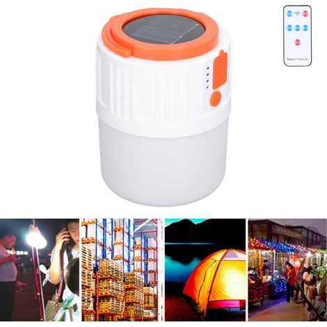 Lampe de camping à capteur automatique activé par la voix, lampe de camping solaire, rechargeable par USB, cinq modes d'éclairage, ampoule étanche pour camping, vendeur ambulant/marché nocturne. (1/5)