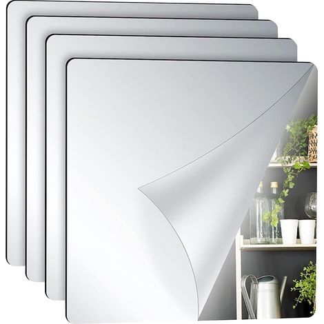 Set of 4 self-adhesive wall mirrors, flexible self-adhesive mirrors, self-adhesive mirrors for living room, bedroom, bathroom, 30 x 30 cm (1/5)