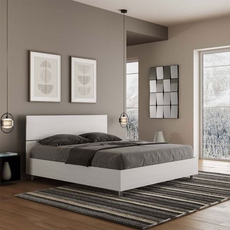 Lit double conteneur 160x190cm tête de lit design blanc Demas (1/5)