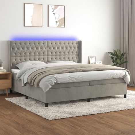 Sommier tapissier matelas et LED,Ensemble Sommier + Matelas pour Lit adulte Gris clair 200x200 cm Velours -BV36026 (1/5)