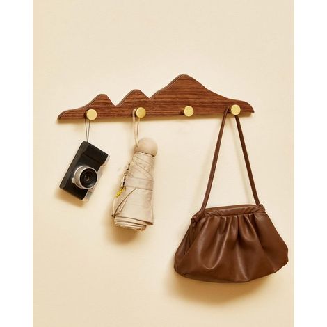 Wandgarderobe aus Holz, vier Messinghaken, für Kleidung, Hüte, Taschen und Handtücher, modern, für Flur, Badezimmer, Schlafzimmer (1/5)