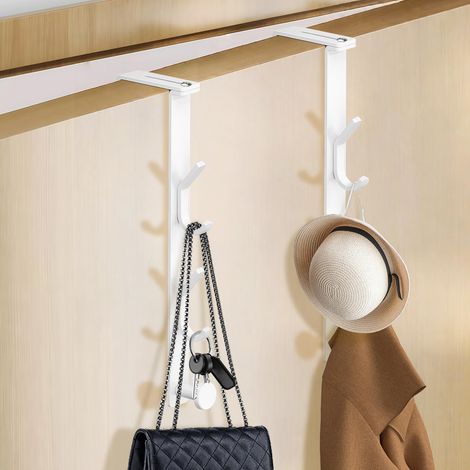 Crochets de Porte 2 Pièces x3 - Crochet Porte Manteau Sans Percage, Réglable 1.2-6.2 cm, Patère pour Porte et Armoire, Suspension Verticale pour Manteaux, Vêtements, Sacs (Blanc) (1/5)