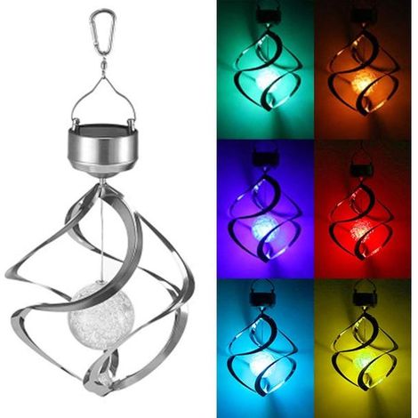 Carillon éolien solaire rotatif à LED, guirlande lumineuse solaire suspendue en spirale pour extérieur (1/5)