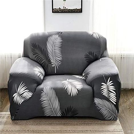 Housse de canapé élastique 1 place housse de canapé accoudoir housse de canapé plume noire siège unique 90-140cm (1/4)