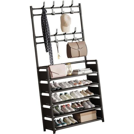 Schuhregal mit 5 Ebenen, schwarz, aus verdicktem Eisen, einfache Montage mit Haken, Schuhständer für Wohnzimmer, Schlafzimmer und Eingangsbereich (1/5)