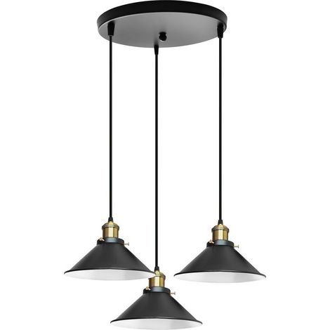 3 Lumières Plafonnier Rétro 22CM Suspension Luminaire Industrielles Lustre Créatif Pour Salon Salle À Manger, Bar, Balcon, Noir (1/5)