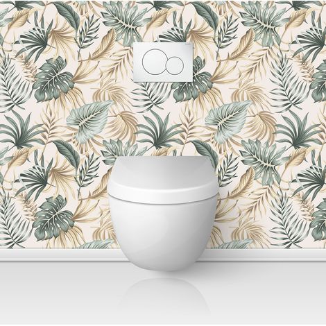 Crédence adhésive WC 50x50 cm – Feuilles tropicales – Résistante à l'eau et aux UV – Adhésif mat pour installation facile (1/3)