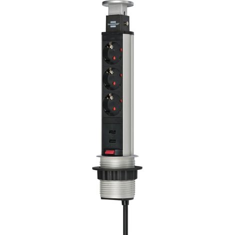 Brennenstuhl – Multiprise 3 prises 2 ports USB 2M 1396200013 – Contact de protection – Idéale pour bureaux et maisons – Câble renforcé - BN-1396200013