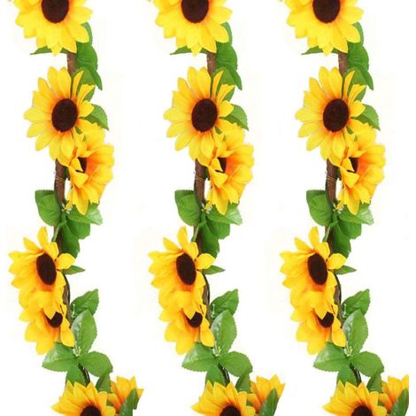 Sollbry 3Pcs Artificielle Vignes Fleur Tournesol Feuille Lierre Simulation,Suspendues Plantes pour Mariage Maison Arche Arrangement Décoration De Maison,2.25M (1/5)