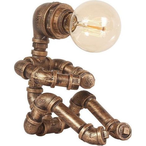 Robot Lampe De Bureau Rétro Industrielle Lampe De Bureau Creative Métal Fer Tube Lampe De Bureau À Économie D'éclairage Lampe De Chevet De Nuit Lampe De Bureau LED，（1pcs，Sans ampoule） (1/5)