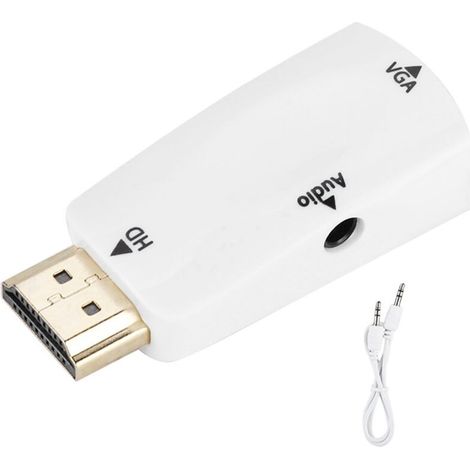 Convertisseur HDMI Femelle vers VGA Femelle avec Câble Audio 3,5 mm - Blanc - Haute Définition 1080P (1/5)