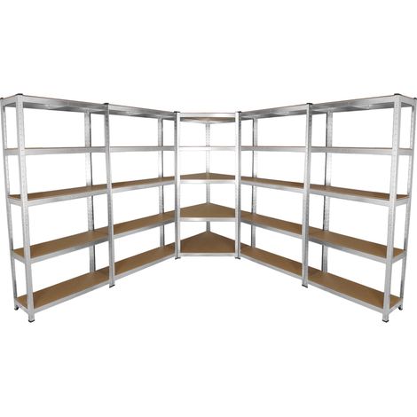 1 x Eckregal Lagerregal 90cm & 4 x Lagerregal Regaleinheit 90cm im Set Stahl MDF
