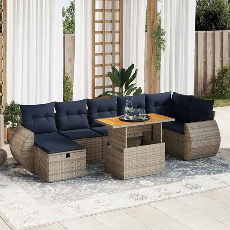 Set sofás jardín y cojines 8 pzas ratán sintético acacia gris vidaXL (1/5)