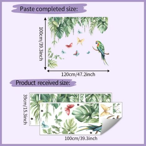 Sticker Mural - Plantes Vertes Perroquet Papillon - Décoration Murale pour Chambre Cuisine Salon Chambre Enfant - Lot de 1 (1/5)