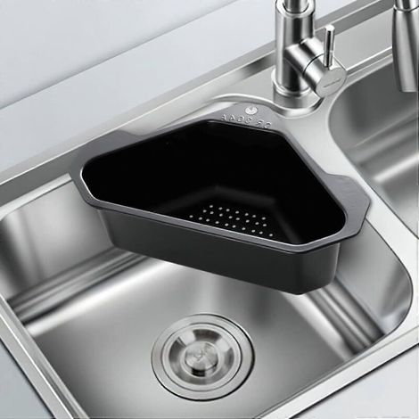 Sink drainer, stainless steel draining grid, triangular filter tray with suction cup for kitchen and bathroom (1/5)