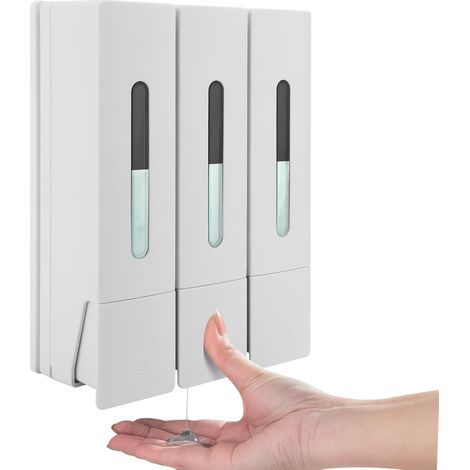 Shampoo Conditioner Dispenser 3 Chamber Wall Mounted Shower Soap Dispenser 400ml Shower Gel Shampoo Conditioner for Bathroom Kitchen Hotel Office Hospital (White) (1/5)