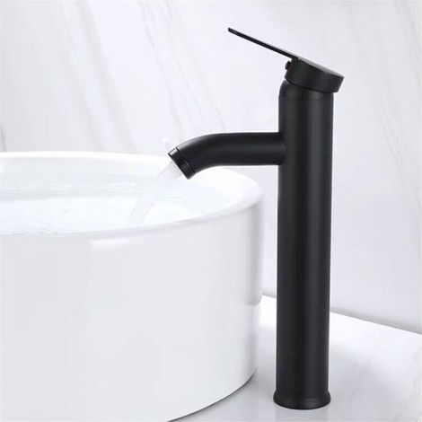Mitigeur de Lavabo, Design à Bec Haut, Robinet Monotrou, pour Vasque à Poser sur Table pour Salle de Bain en Cuivre Chromé avec Mousseur Démontable (1/5)
