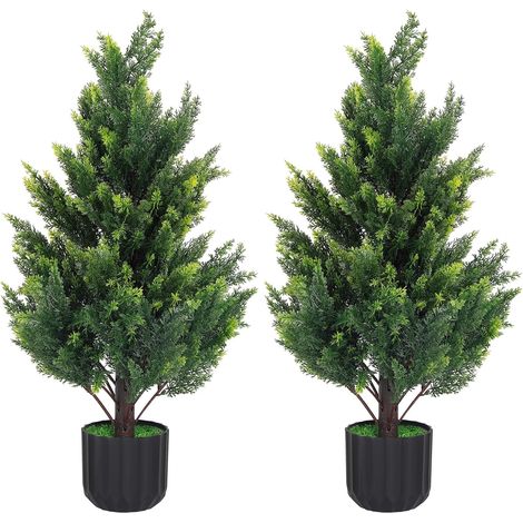 2 Arbres Topiaires Cèdre 90cm, Faux Feuillage Dense, Plante Artificielle Pot, Décoration Salon Bureau (1/5)