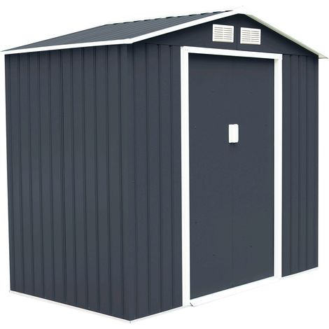 Casetta da giardino in metallo 213 x 127 x 185 cm facile da montare e ventilata stile moderno realizzata in lamiera zincata grigia 200009999