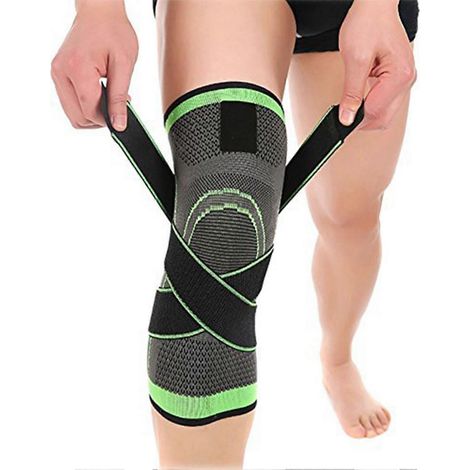 Kniebandage mit Kompressionsfunktion für Damen und Herren, Grün/Grau, Größe M (35-40 cm) (1/5)