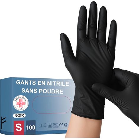 100 Gants NITRILE S Noir jetables résistants sans poussière Dispositif médical hypoallergéniques sans latex Médecins Chef Esthéticiens Tatoueurs Usage alimentaire Différentes tailles (1/5)