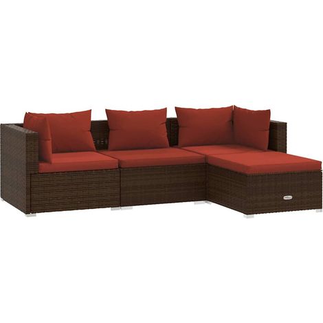 Set Divani da Giardino 4 pz Salotto da Giardino con Cuscini in Polyrattan Marrone (1/5)