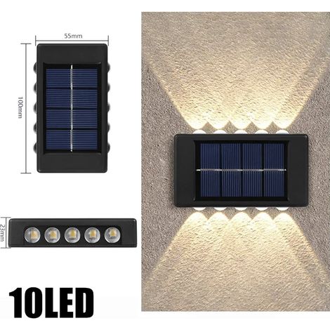 (Blanc - 10 LED) Applique solaire murale extérieure étanche, éclairage vers le haut et vers le bas, compatible avec la décoration de clôture de jardin et de jardin à la lumière du soleil (1/5)