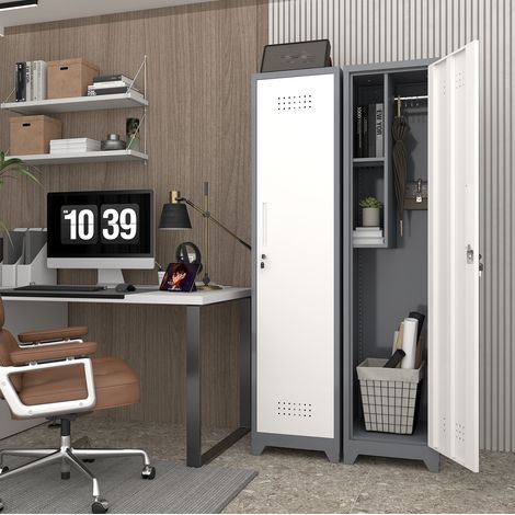 Armadietto portaoggetti metallico con serratura, 40 x 40 x 165 cm, grigio OKMYHOME (1/5)
