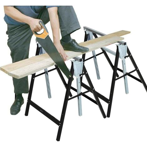 Caballete de aserrado regulable 68x56x130 cm de metal negro, plegable, para madera – MEUBLIV (1/5)