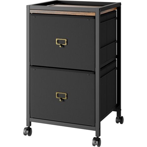 Caisson de bureau mobile à roulettes, classeur vertical en tissu - 2 tiroirs - Compatible dossiers suspendus A4/Lettre - Rangement sous bureau - Coloris rétro + tiroir en tissu noir 40×40×67 (1/5)
