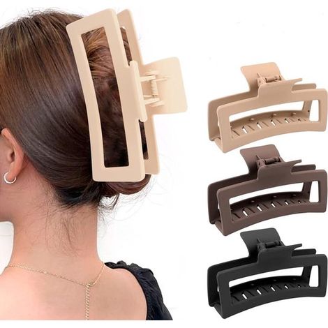 Lot de 3 pinces à cheveux doubles, carrées, en caoutchouc de haute qualité avec large adhérence, disponibles en plusieurs couleurs, convenant aux cheveux épais, longs et courts. (1/5)