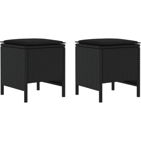 Garden Footstool 2 Piece Black 38 x 38 x 45 cm PE Rattan vidaXL