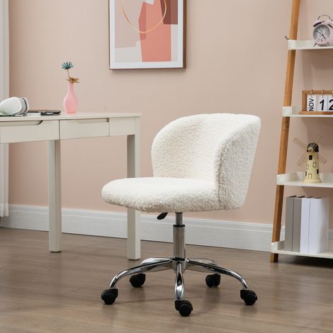 Chaise de bureau sans accoudoir en toison d'agneau hauteur réglable pivotant à 360 ° charge max. 120 Kg blanc
