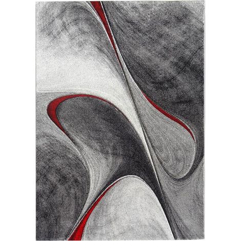 Tapis salon et chambre 200x200 rouge et gris carré tissé motif géométrique LYN8 MADILA