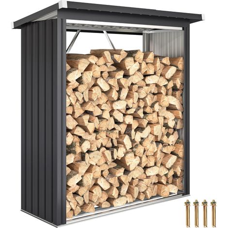 Hangar à bois de chauffage, abri pour bois de feu, acier, surélevé, toit en pente, 150 x 66,5 x 150 cm, gris foncé