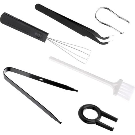 Set di 6 strumenti per la rimozione dei tasti: estrattore per tastiera, strumento per la rimozione degli interruttori con i tasti, pinzette, spazzola per la pulizia della tastiera meccanica.