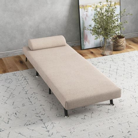 Sillón cama convertible, respaldo abatible, asiento extensible, espuma, acero, beige (1/5)