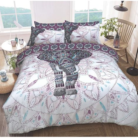 Parure de lit réversible avec Housse de Couette et taies d'oreiller Motif Mandala éléphant Violet Facile d'entretien, hypoallergénique, Douce et Lisse (1/5)