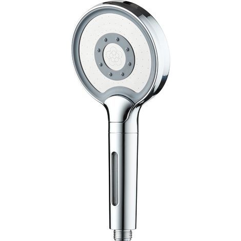 Pommeau de douche anticalcaire - Économisez 50 % d'eau - Haute pression - Grand pommeau de douche de salle de bain avec 3 têtes de pulvérisation, chromé (sans flexible) (1/5)
