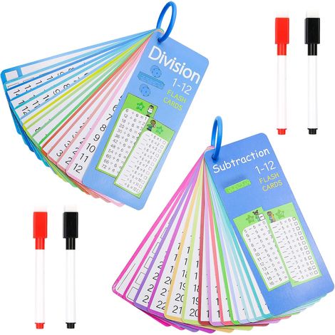 Feuilles Cartes Flash de Soustraction,Feuilles Jeu de Cartes de Division,30 Cartes d'apprentissage de Mathématiques avec 4 Marqueurs Effaçables,1÷1 Cartes d'apprentissage pour La Salle Classe (1/5)