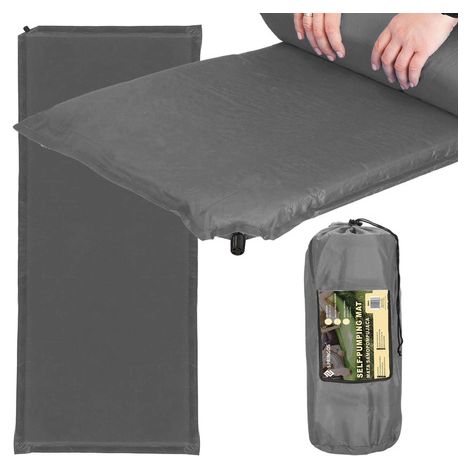 Colchón de autoinflado de 180 cm con cubierta, colchoneta turística gris.