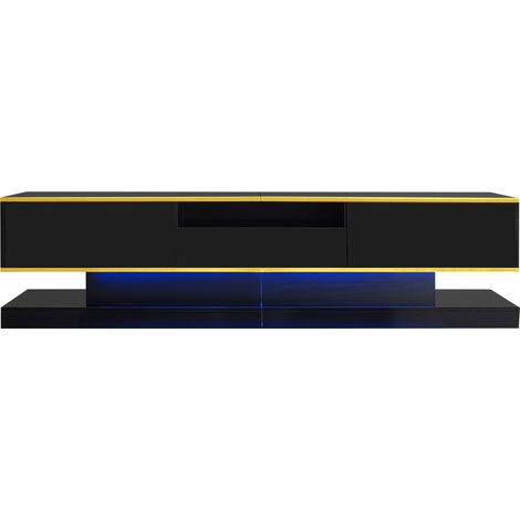 Meuble TV moderne avec trois tiroirs et un compartiment ouvert - finition brillante avec éclairage LED changeant de couleur, 1803845cm (1/5)