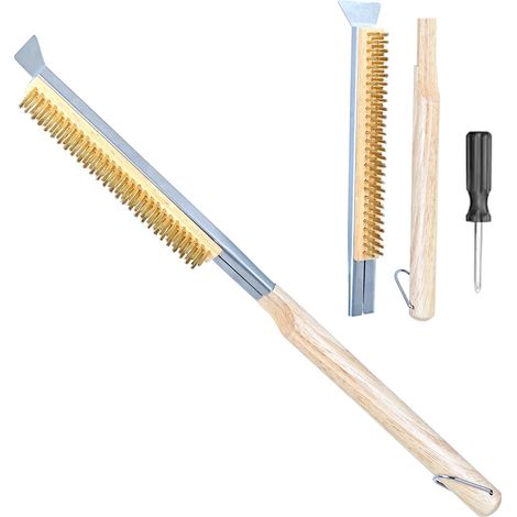 Brosse de Four à Pizza avec grattoir en Acier Inoxydable 53 cm de Long Brosse de Barbecue avec Poils en Laiton poignée en Bois avec œillet de de 53 (1/4)